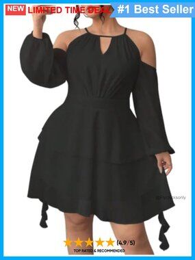 Plus Size Cold Shoulder Mesh Ruffle A-Line Short Dress